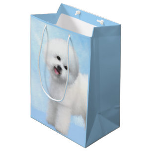 Sacola Para Presentes Média Pintura de Bichon Frise - Arte de Cachorro Origina