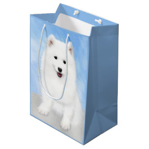Sacola Para Presentes Média Pintura De Cachorro Samoia - Arte Cachorro Origina