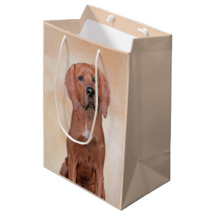 Sacola Para Presentes Média Pintura De Cães Redbone - Arte De Cães Original