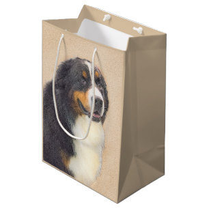 Sacola Para Presentes Média Pintura De Cão Da Montanha Bernese - Arte Origina