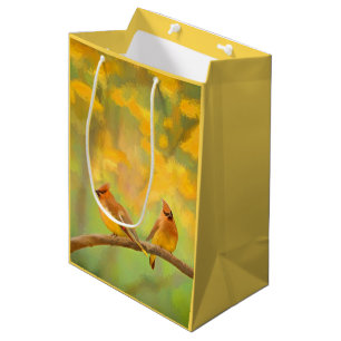 Sacola Para Presentes Média Pintura De Cedar Waxwing - Arte De Cachorro Origin