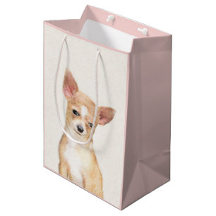 Sacola Para Presentes Média Pintura de Chihuahua - Arte de Cachorro Original B