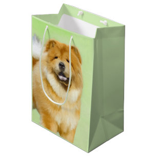 Sacola Para Presentes Média Pintura De Chow Chow - Arte De Cachorro Original
