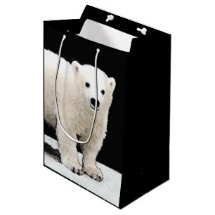 Sacola Para Presentes Média Pintura de Cub de urso polar - arte original dos