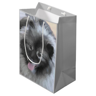 Sacola Para Presentes Média Pintura de Keeshond Bailey - Arte de Cachorro Orig