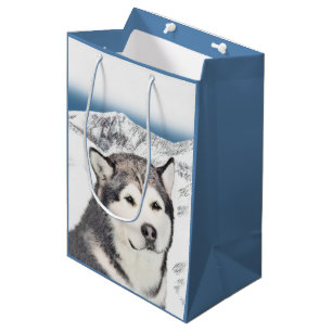 Sacola Para Presentes Média Pintura de Malamute no Alasca - Arte de Cachorro O