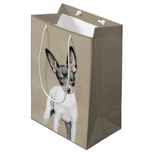 Sacola Para Presentes Média Pintura de Rat Terrier - Arte de Cachorro Original
