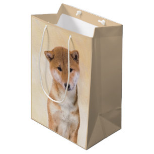 Sacola Para Presentes Média Pintura de Shiba Inu (Vermelho) - Arte de Cachorro