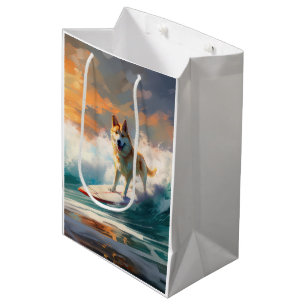 Sacola Para Presentes Média Pintura de surfe na praia de Akita