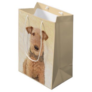 Sacola Para Presentes Média Pintura de Terrier Airedale - Arte original cômoda