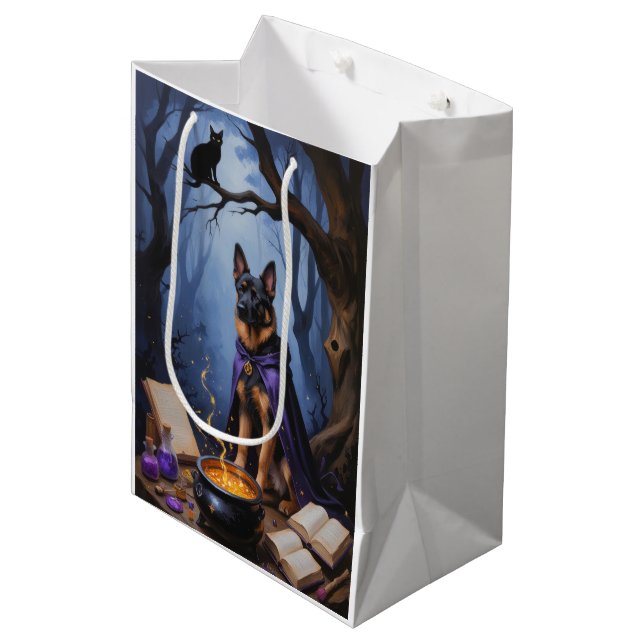 Sacola Para Presentes Média Pintura do Dia das Bruxas Malinois Belga (Frente inclinada)
