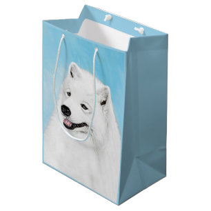 Sacola Para Presentes Média Pintura do Samoyed - arte original bonito do cão