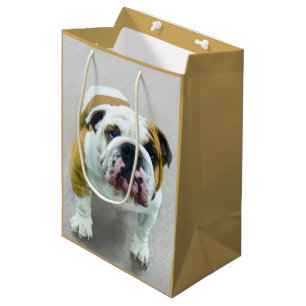 Sacola Para Presentes Média Pintura em Bulldog - Arte Cão Original Bonita