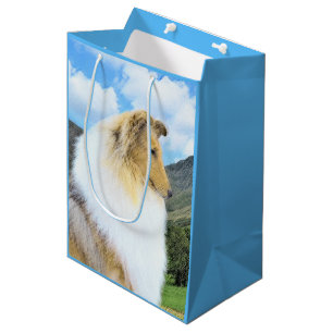 Sacola Para Presentes Média Pintura em Collie, em Montanhas (Rough) - Arte Can