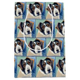 Sacola Para Presentes Média Pintura em Desenho de Portraços de Cão