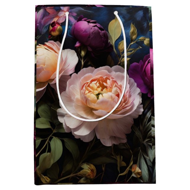 Sacola Para Presentes Média Pintura floral elegante (Frente)