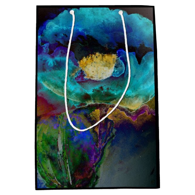 Sacola Para Presentes Média Pintura floral romântica elegante de teal (Frente)