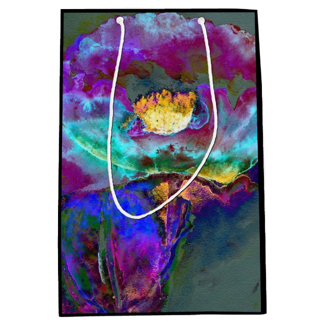 Sacola Para Presentes Média Pintura romântica elegante de flores de pétalas ro (Frente)