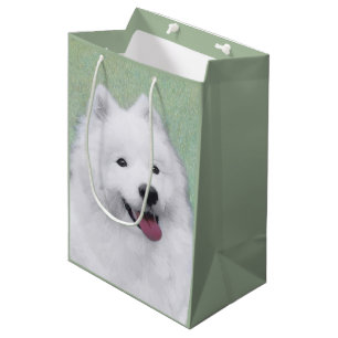 Sacola Para Presentes Média Pintura Samoyed - Arte Cachorra Original