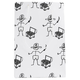 Sacola Para Presentes Média Pirata Stickman Com Treasure Chest