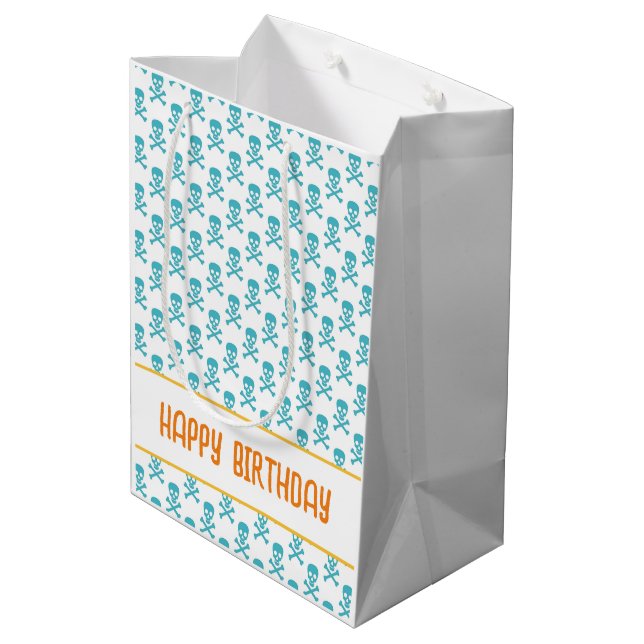 Sacola Para Presentes Média Pirate Crossbones FELIZMENTE ANIVERSÁRIO Crianças  (Verso inclinado)