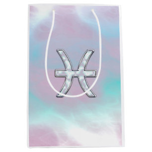 Sacola Para Presentes Média Pisces Zodiac Symbol Pastel Mother of Pearl style