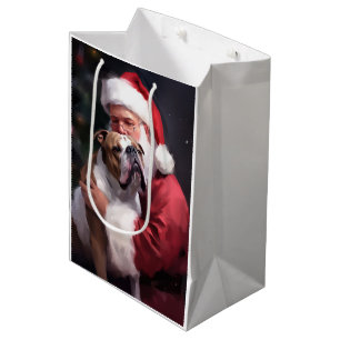 Sacola Para Presentes Média Pitbull Com Papai Noel Natal Festivo