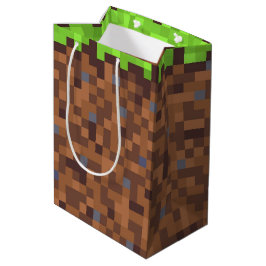 Sacola Para Presentes Média Pixel grass gamer birthday 