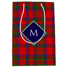 Sacola Para Presentes Média Plaid de Natal Vermelho com Textura de Lã e Monogr