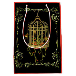 Sacola Para Presentes Média Planta do Jingle bell em uma birdage art nouveau