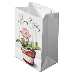 Sacola Para Presentes Média Planta Suculenta com Flor