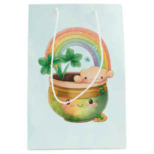 Sacola Para Presentes Média Plantador de Jardim Bonito com Rainbow & Clover