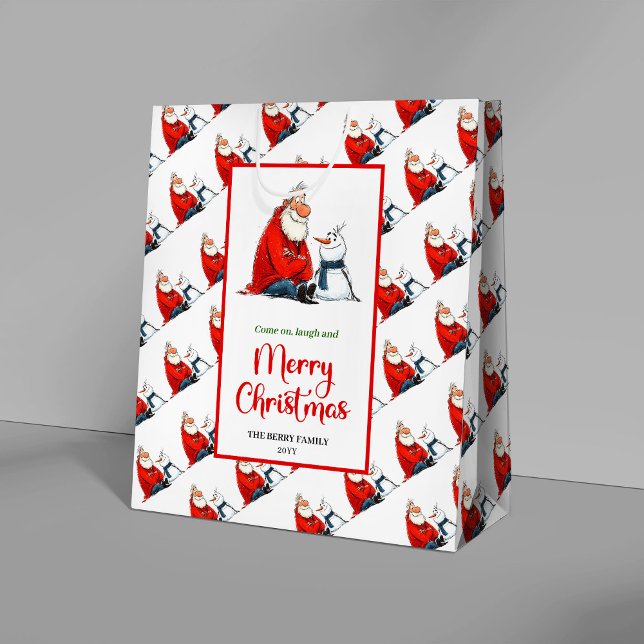 Sacola Para Presentes Média Playful Cartoon Santa Claus bright Christmas  (Playful Cartoon Santa Claus bright Christmas gift bag)
