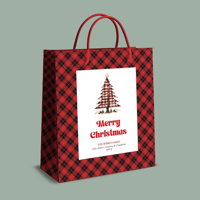 Sacola Para Presentes Média Playful red black tartan gift bag holiday design (Playful red black tartan gift bag holiday design

)
