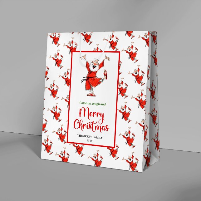 Sacola Para Presentes Média Playful Santa Claus gift bag red green office   (Playful Santa Claus gift bag red green office style

)