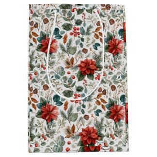 Sacola Para Presentes Média Poinsettia Christmas Gift Bag