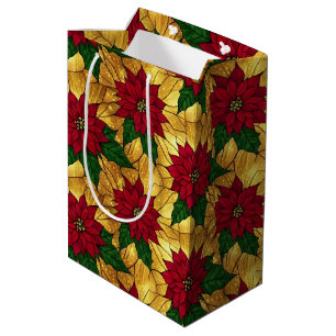 Sacola Para Presentes Média Poinsettia de Vidro Lapidado Natal Elegante