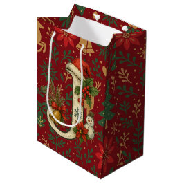 Sacola Para Presentes Média Poinsettia, Initial J Letter White Medium Gift Med