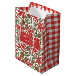 Sacola Para Presentes Média Poinsettia & Pinheiro Alegre Natal De