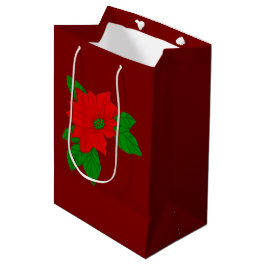 Sacola Para Presentes Média Poinsettia Vermelha de Natal