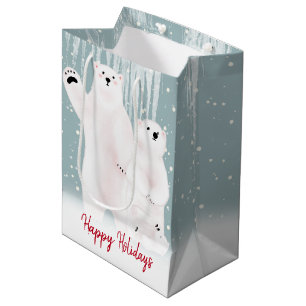 Sacola Para Presentes Média Polar Bear Family In Snow