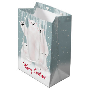 Sacola Para Presentes Média Polar Bear Family In Snow Medium Gift Bag