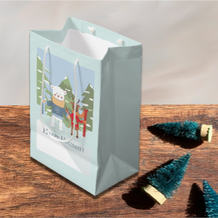 Sacola Para Presentes Média Polar Bear Reindeer Amigos Feriado Blue Gift Bag