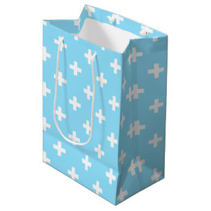 Sacola Para Presentes Média Polka branca cruza o azul-bebê