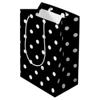 Sacola Para Presentes Média Polkadots preto e branco clássicos