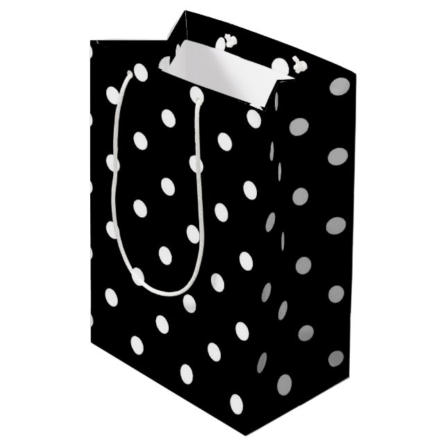 Sacola Para Presentes Média Polkadots preto e branco clássicos (Verso inclinado)