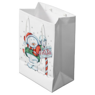 Sacola Para Presentes Média Polo Norte Bonito Snowman