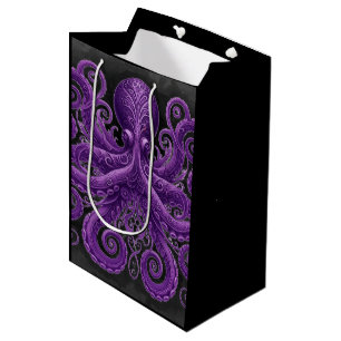 Sacola Para Presentes Média Polvo Roxo Vitoriano Steampunk Kraken