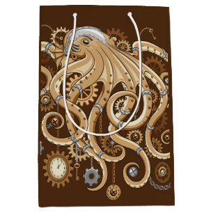 Sacola Para Presentes Média Polvo Steampunk Retro Fantasia Mecânica