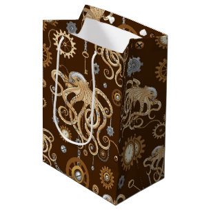 Sacola Para Presentes Média Polvo Steampunk Retro Fantasia Mecânica